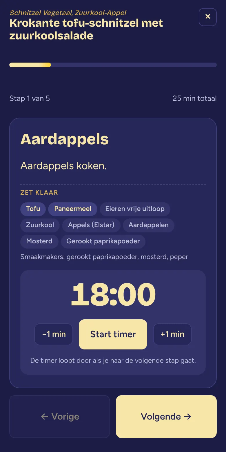 Kookmodus in donker thema